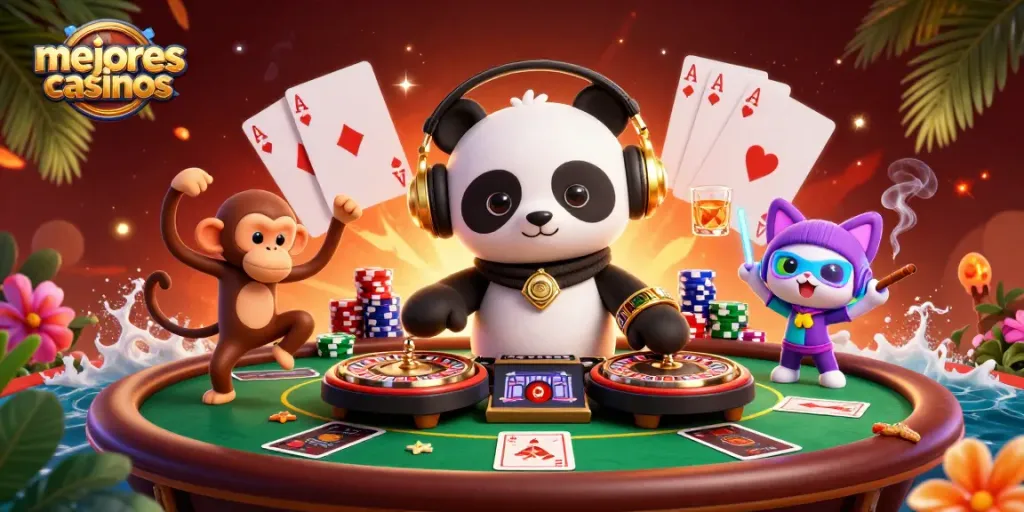 Experimenta los mejores casinos con un DJ panda y un ambiente vibrante lleno de acción.