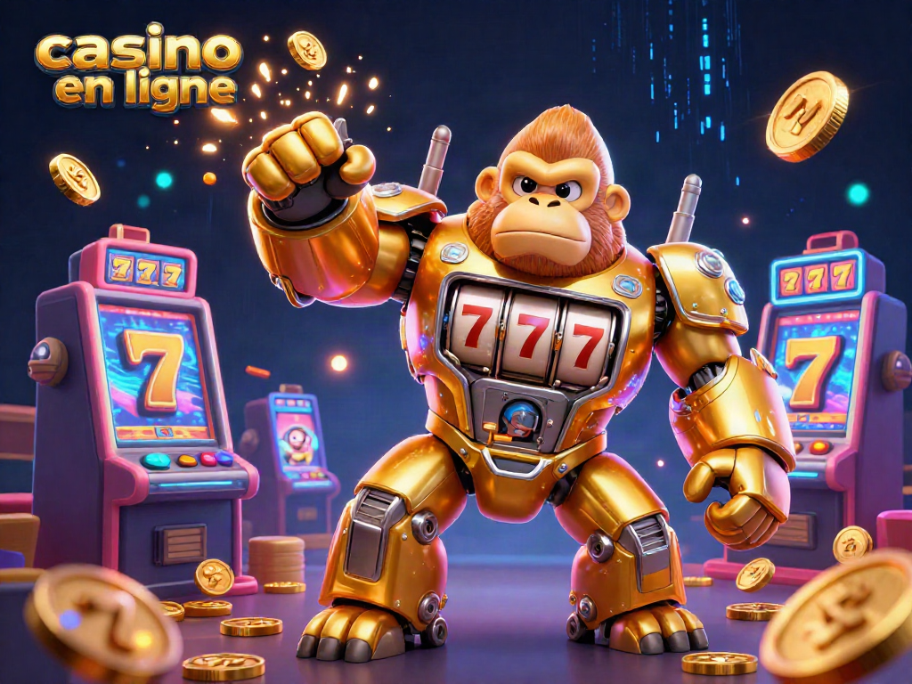 Jouer au casino en ligne avec une machine à sous dynamique et un gorilla robotique en action.