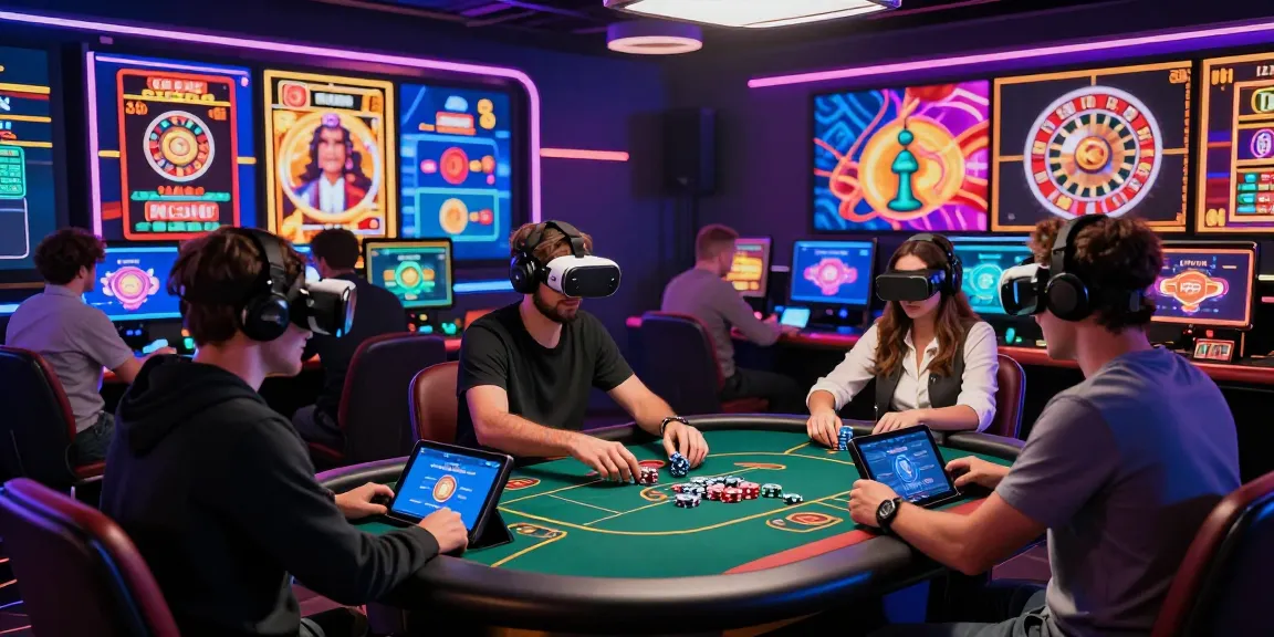 Players enjoying games at a lively crypto casino with advanced technology and vibrant atmosphere.