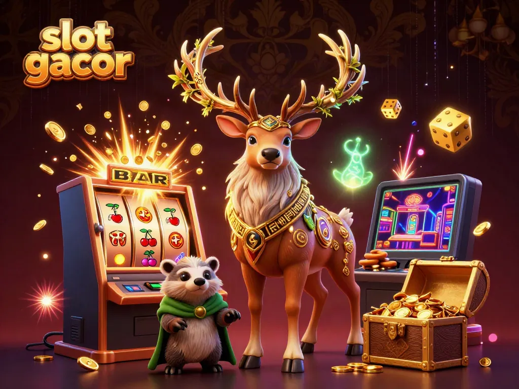 Experience thrilling spins with slot gacor action in this vibrant 3D illustration featuring casino characters and elements.