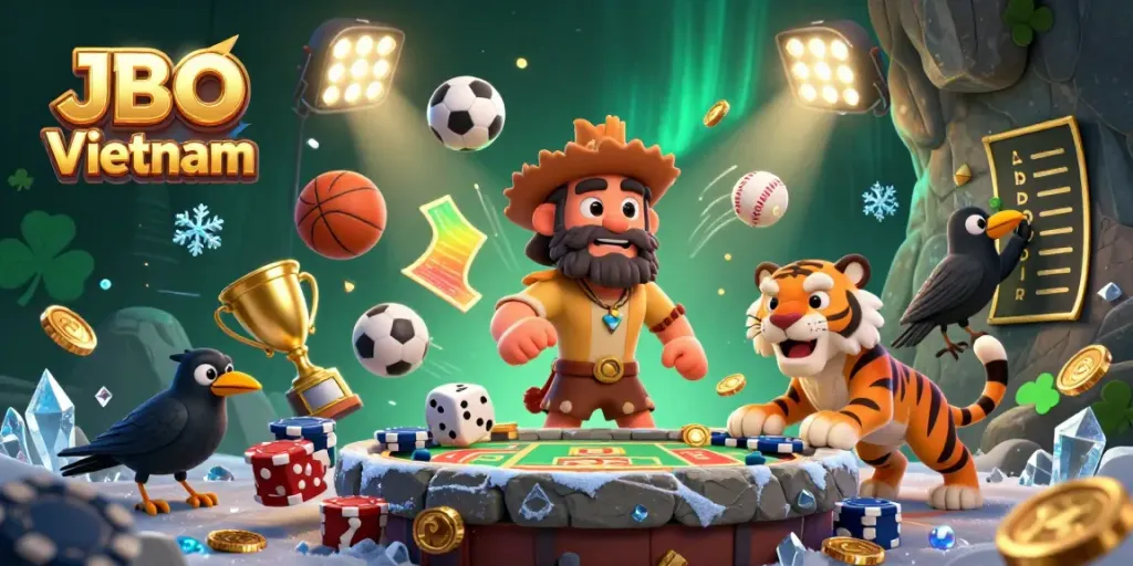 Betting and winning at JBO Vietnam with a caveman, sabertooth tiger, and a clever crow.
