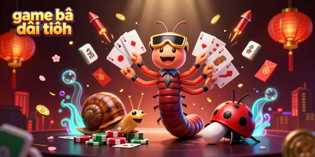 Experience immersive game bài đổi thưởng excitement with vibrant characters, cards, and casino elements in action.