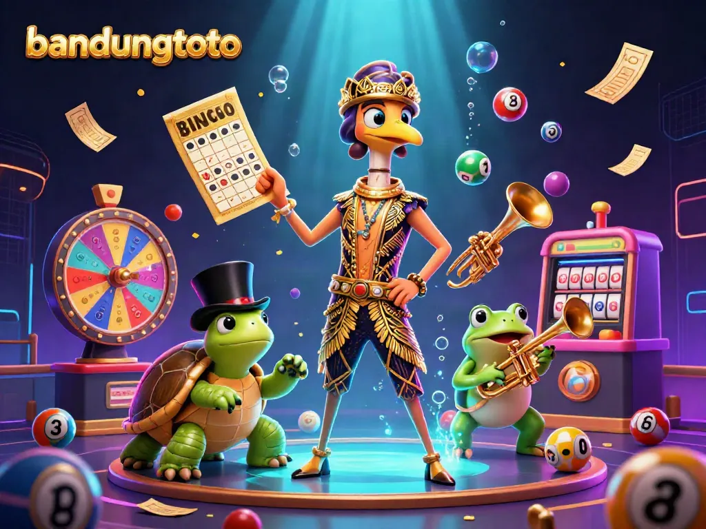Experience the excitement of bandungtoto with vibrant characters and dynamic lottery elements in this engaging casino illustration.