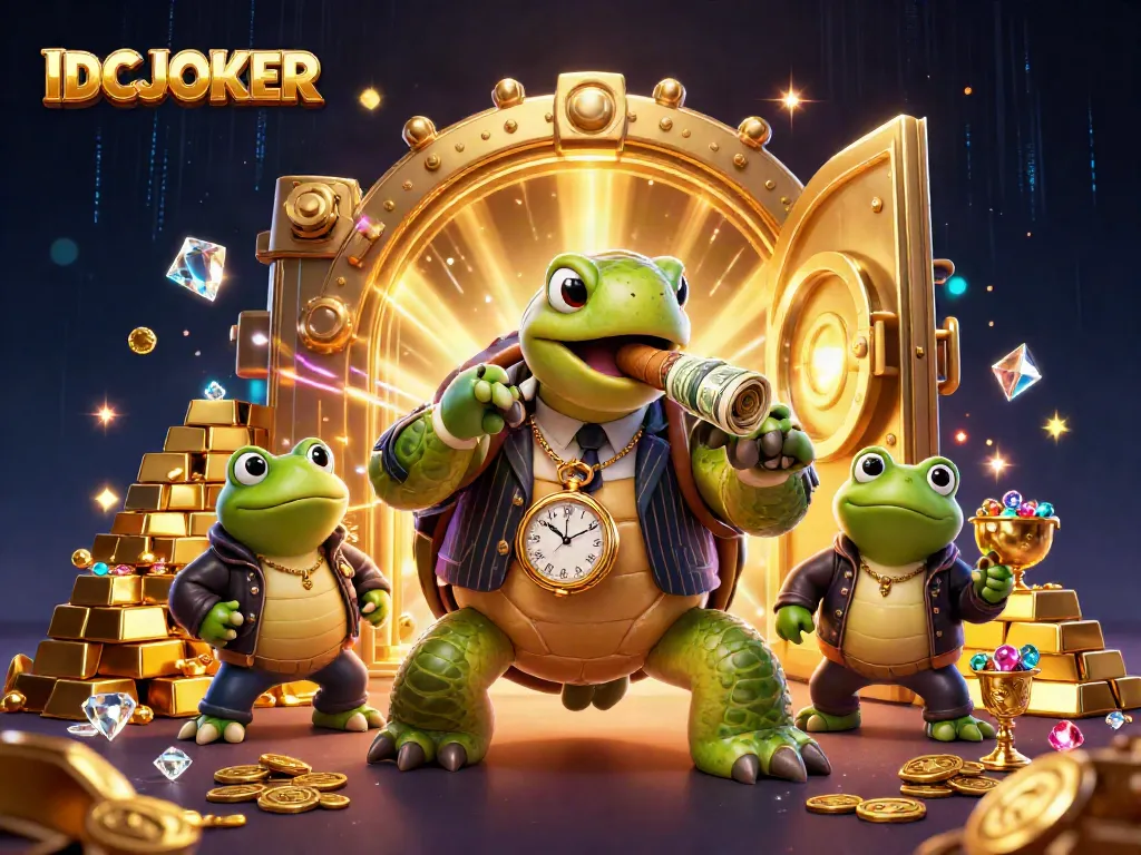 IDCJOKER massive snapping turtle surrounded by treasure in a vibrant casino scene