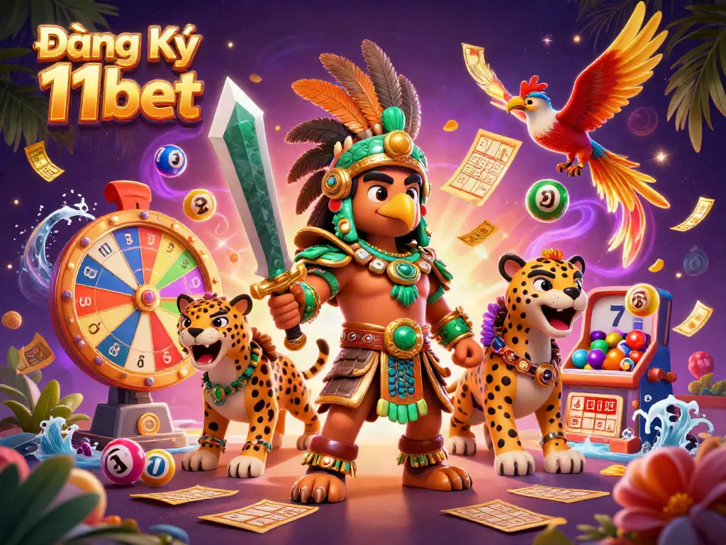 Engage in Đăng Ký 11bet with this vibrant 3D casino illustration showcasing energetic characters and dynamic elements.