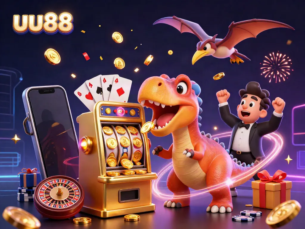 uu88 gameplay featuring animated characters celebrating a jackpot win at a dynamic casino.