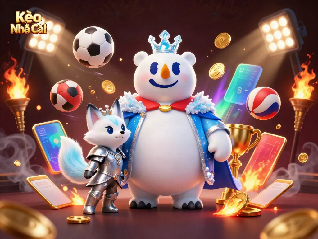 Kèo Nhà Cái sports betting illustration featuring a polar bear and snow fox with lively elements