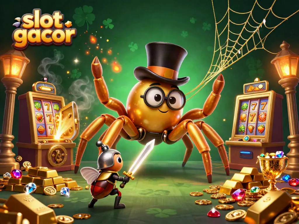 Engage in thrilling slot gacor experiences with vibrant 3D casino characters amidst gold treasures.