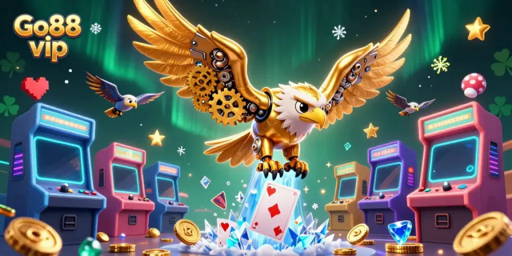 Engage in thrilling gameplay at Go88 vip with vibrant 3D animated casino aesthetics in the background.