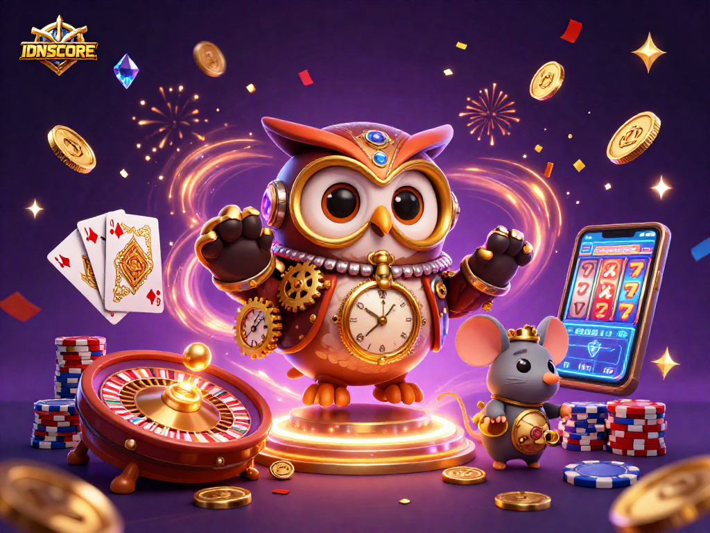 Experience thrilling games at IDNSCORE with a magical 3D casino illustration showcasing delightful features.