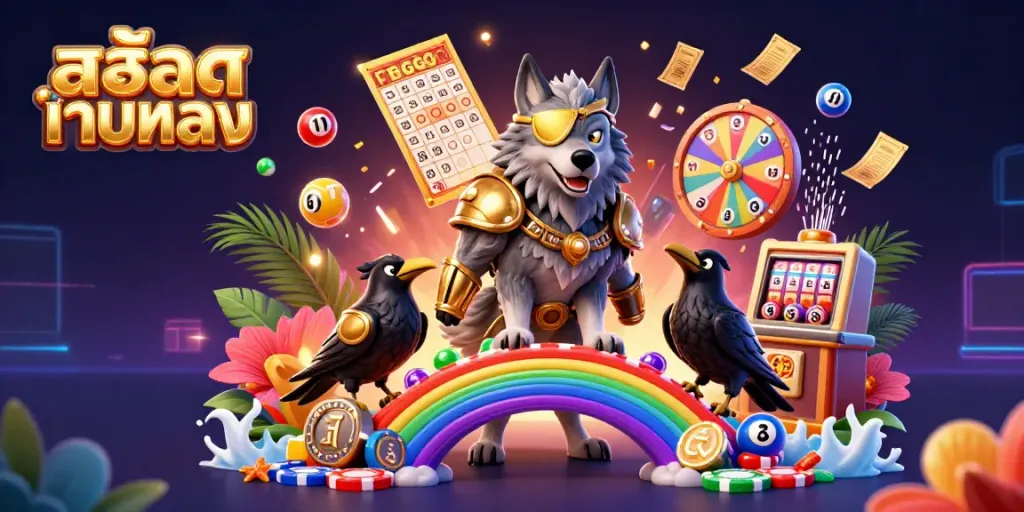 Engage with สล็อตเว็บตรง through this vivid 3D illustration showcasing Odin and his ravens amidst casino chip elements.