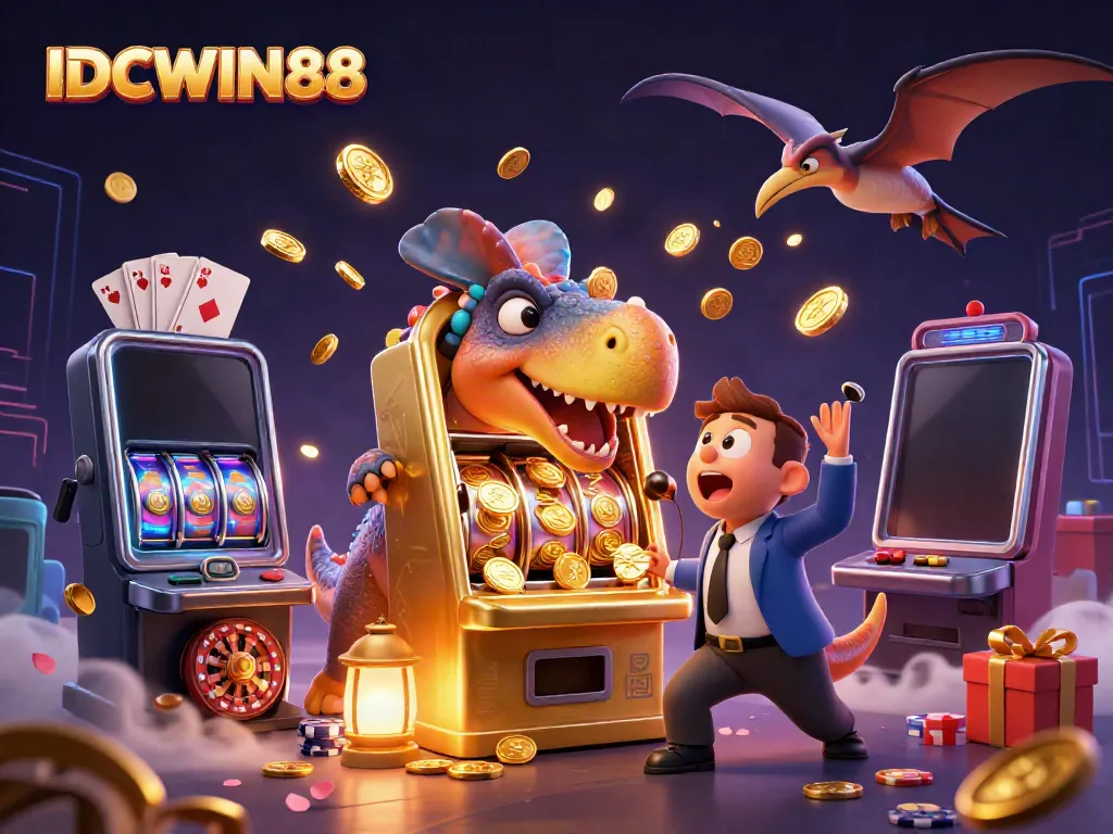 Experience big wins with IDCWIN88 as adventurous dinosaurs engage in thrilling casino action.