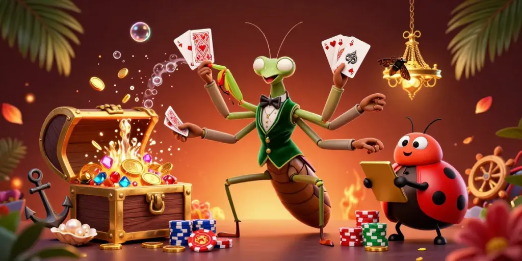 Experience the excitement of bay789 with a vibrant 3D illustration of a casino scene filled with fun characters and dynamic game elements.