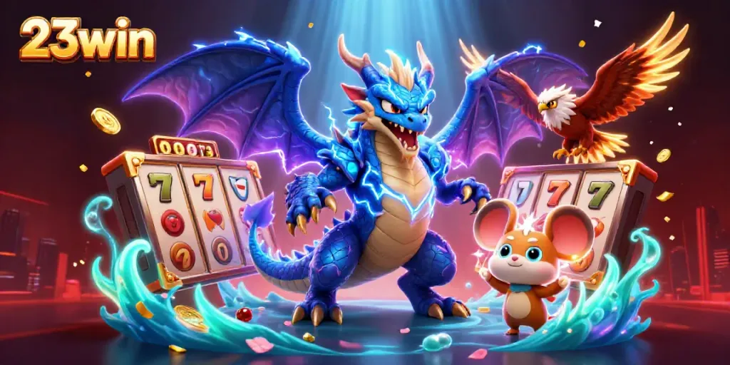 Engage with 23win's electrifying casino experience featuring dynamic gaming characters.
