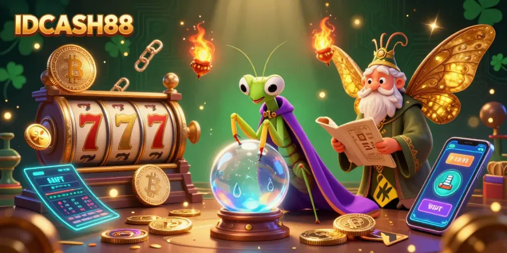 Engage with exciting slot games at IDCASH88 featuring vibrant characters and a mystical atmosphere.