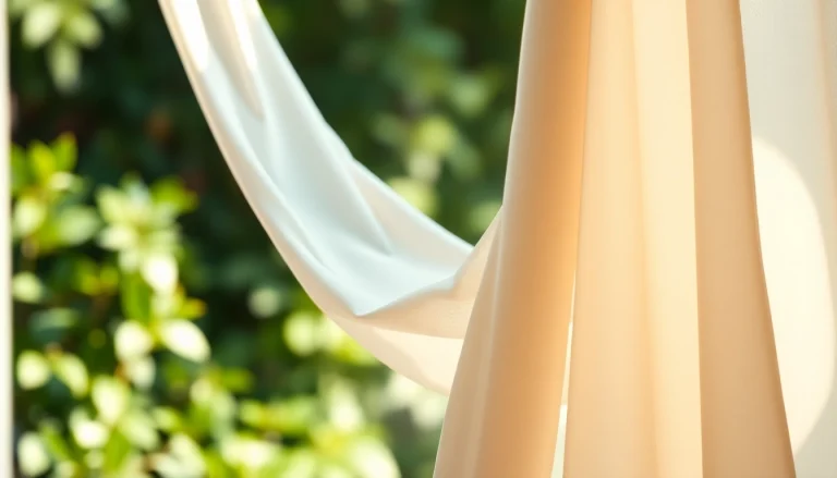 Chiffon stof met elegante plooien en natuurlijke belichting in een serene omgeving.
