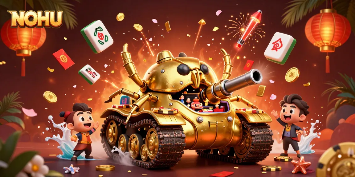 Experience the thrill of NOHU's vibrant casino atmosphere with golden beetle tanks and dynamic gaming elements.