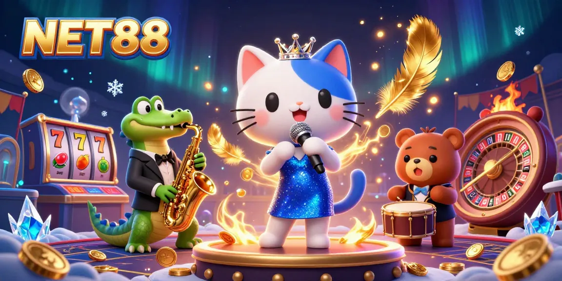 Experience fun gaming action with NET88’s vibrant casino scene featuring singing, saxophones and slot thrills.