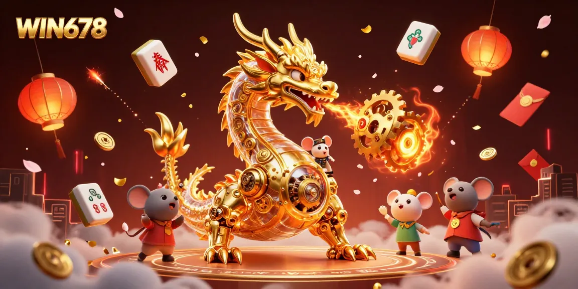 Engage with the exciting gameplay of WIN678 featuring a golden dragon and vibrant casino elements.