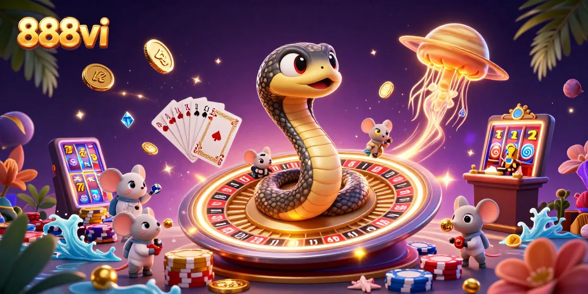 Play and win big with 888vi at an animated roulette scene featuring playful astronaut mice.