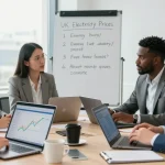 Team discussing UK electricity price per kWh April 2026 in a modern office