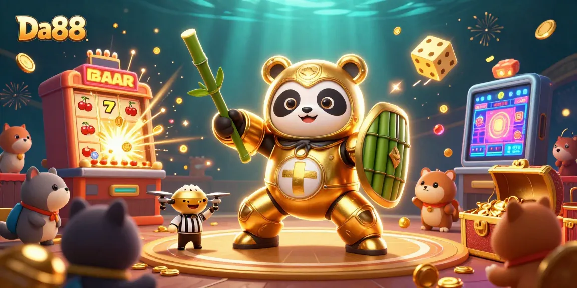 Experience thrilling gameplay with Da88 in a lively 3D cartoon casino scene filled with vibrant action.