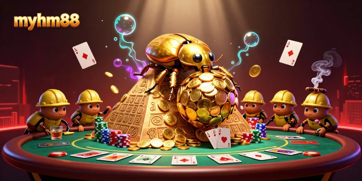 Experience thrilling gameplay at myhm88 with golden beetles and casino elements packed in an exciting scene.