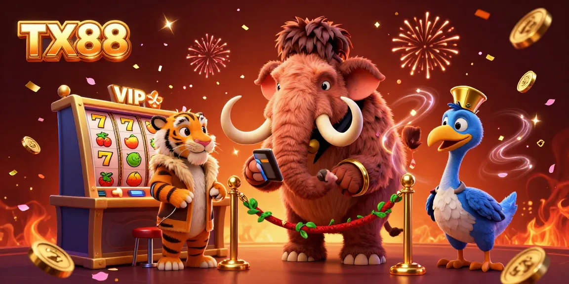Experience TX88 excitement with a vibrant casino scene featuring unique characters and dynamic gaming elements.