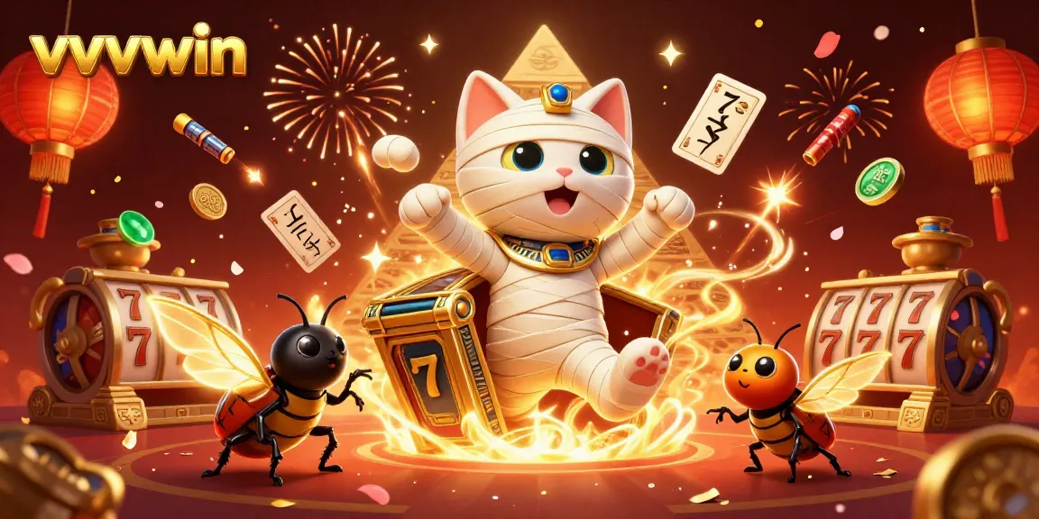 Spin slots and win big with VVVWIN's exciting casino scene featuring ancient Egyptian elements.