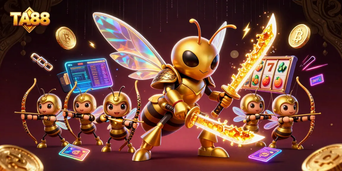 Experience thrilling wins at TA88 with a vibrant 3D casino illustration showcasing action-packed gaming elements.