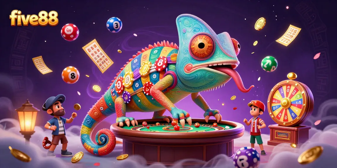 Experience thrilling gaming action with five88's vibrant casino scene filled with colorful lottery balls and more.