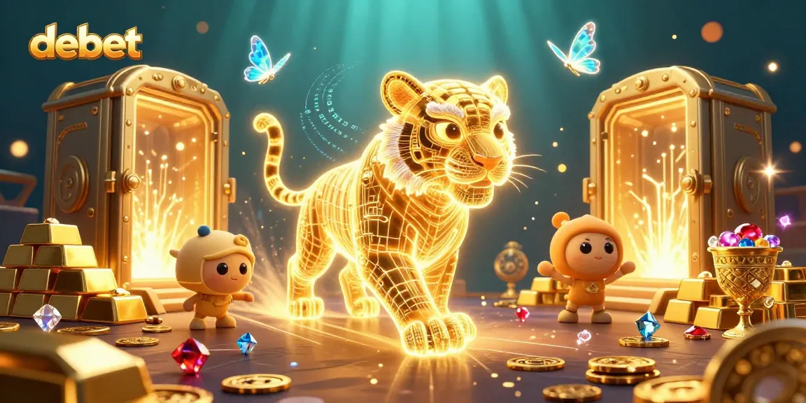 Experience the excitement of debet in this vibrant 3D casino scene showcasing a golden tiger and treasure.