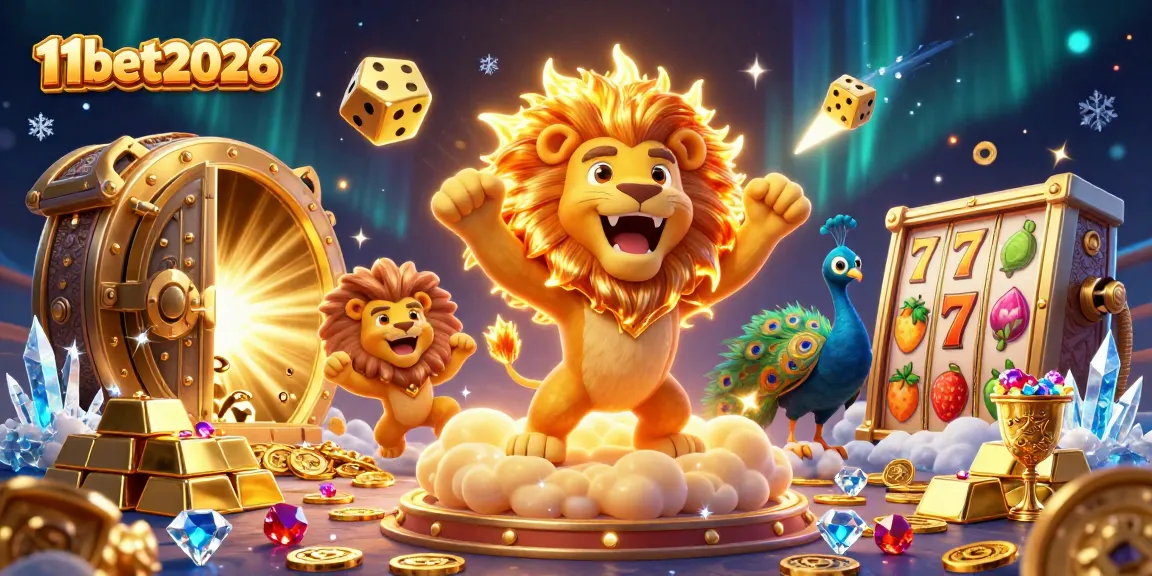 Experience thrilling gameplay at 11bet2026 with a vivid 3D illustration of a roaring sun lion amidst gold coins and slot symbols.