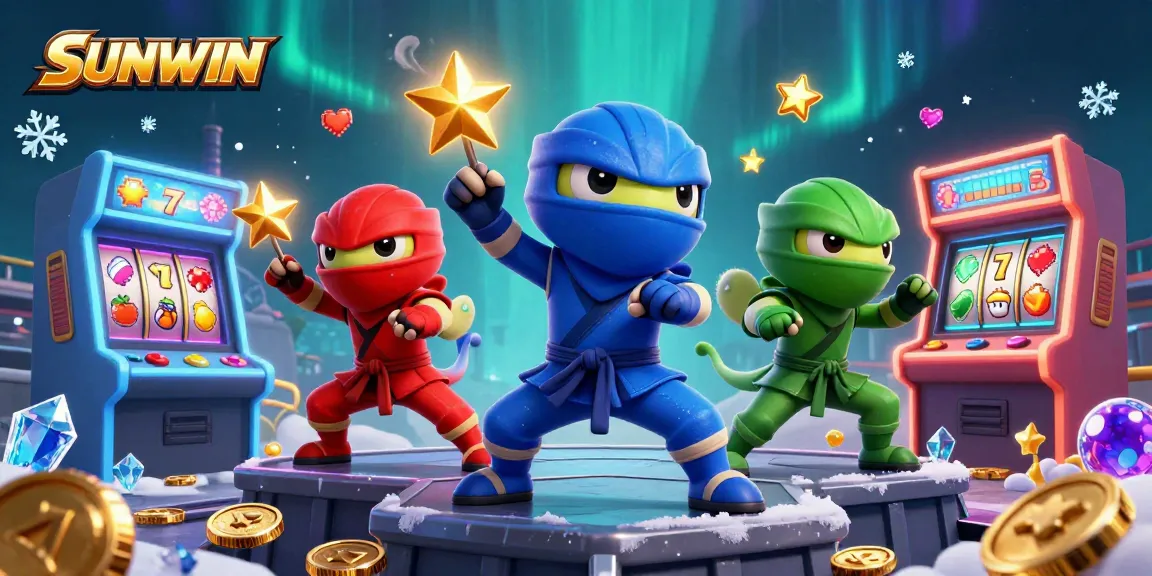 Experience the thrill of SUNWIN casino with a dynamic scene featuring ninja chameleons and vibrant gaming elements.