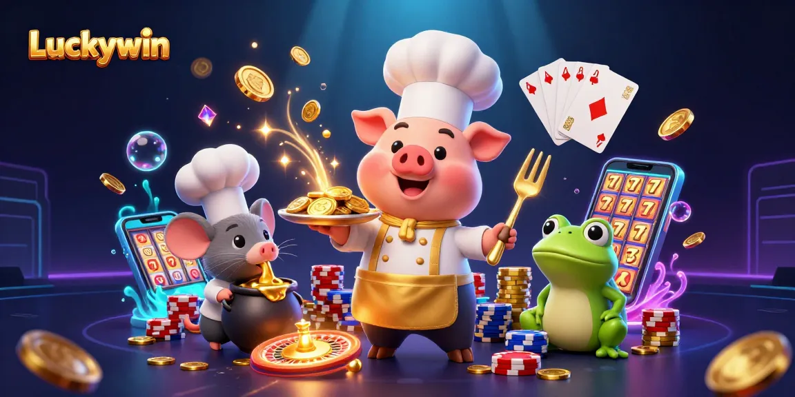 Experience Luckywin with gold coin excitement in this vibrant casino scene.
