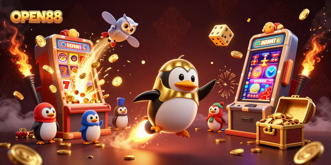 Experience the thrilling world of OPEN88, where golden coins and jackpots collide in a dynamic casino scene.