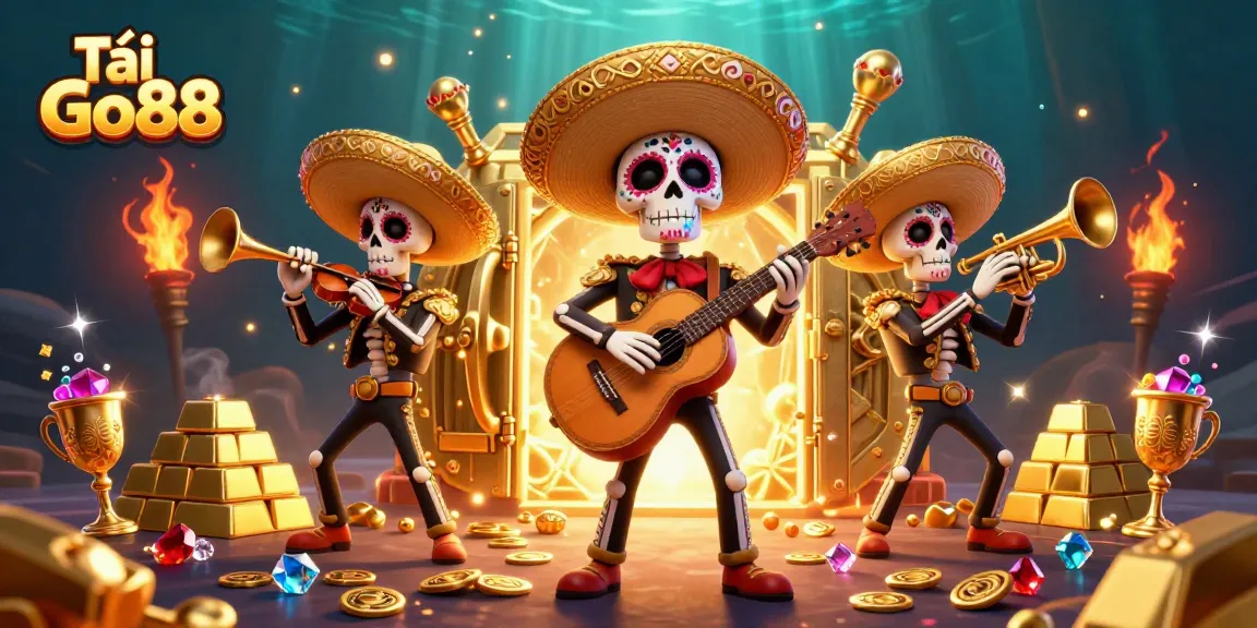 Tải Go88 and experience the vibrant mariachi atmosphere amidst a treasure-rich casino scene.