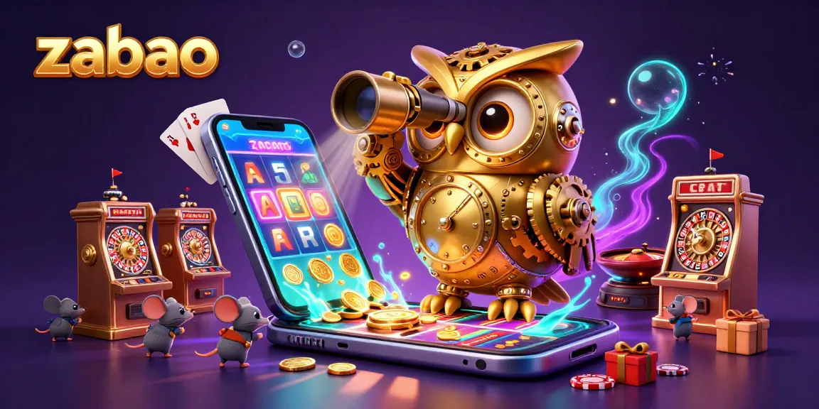 Engage with zaobao's vibrant casino world featuring a golden owl, lucky slots, and cheerful mouse patrons.