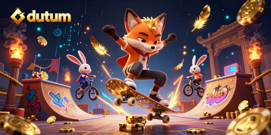 Experience the lively energy of datum's casino world with 3D fox and rabbit performing in a vibrant, graffiti-splashed scene.