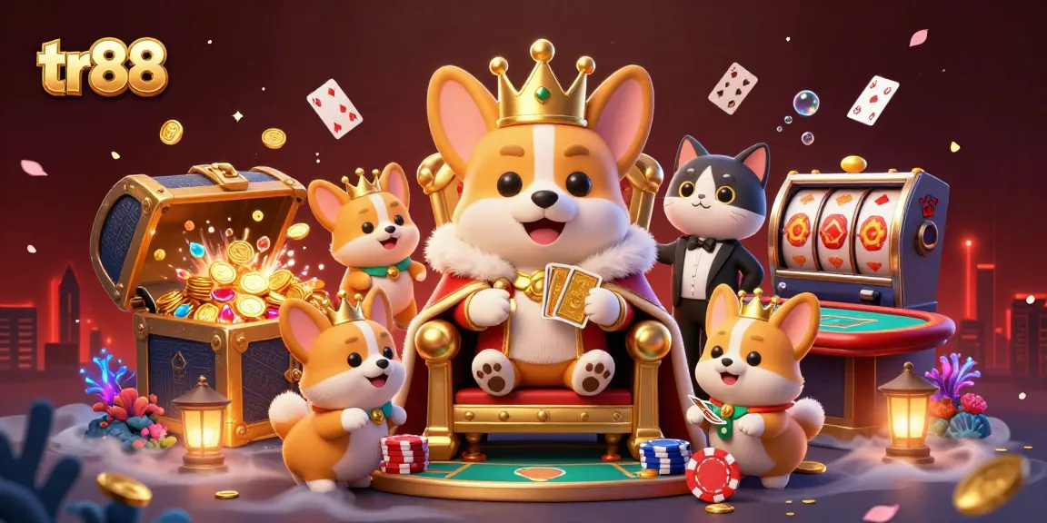 Experience the excitement of tr88's vibrant casino world with royal corgi royalty and treasure galore!