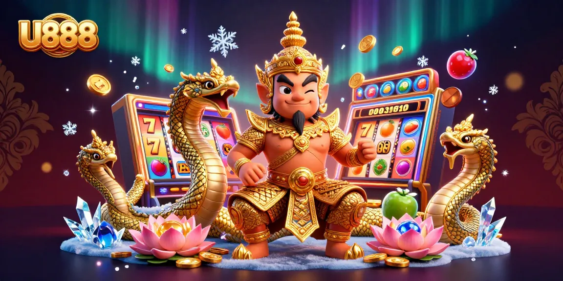 Experience thrilling gaming action with U888 in this vibrant casino illustration.
