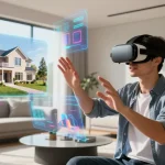 Engaging with rokok88 login in a futuristic VR property platform showcasing digital assets.