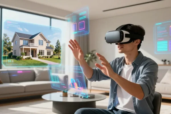 Engaging with rokok88 login in a futuristic VR property platform showcasing digital assets.