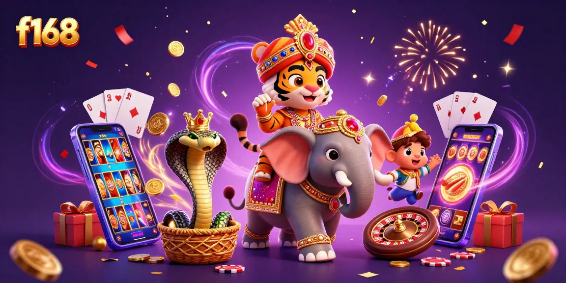 Engage with f168's vibrant casino world through thrilling games, gold coins, and lively characters.