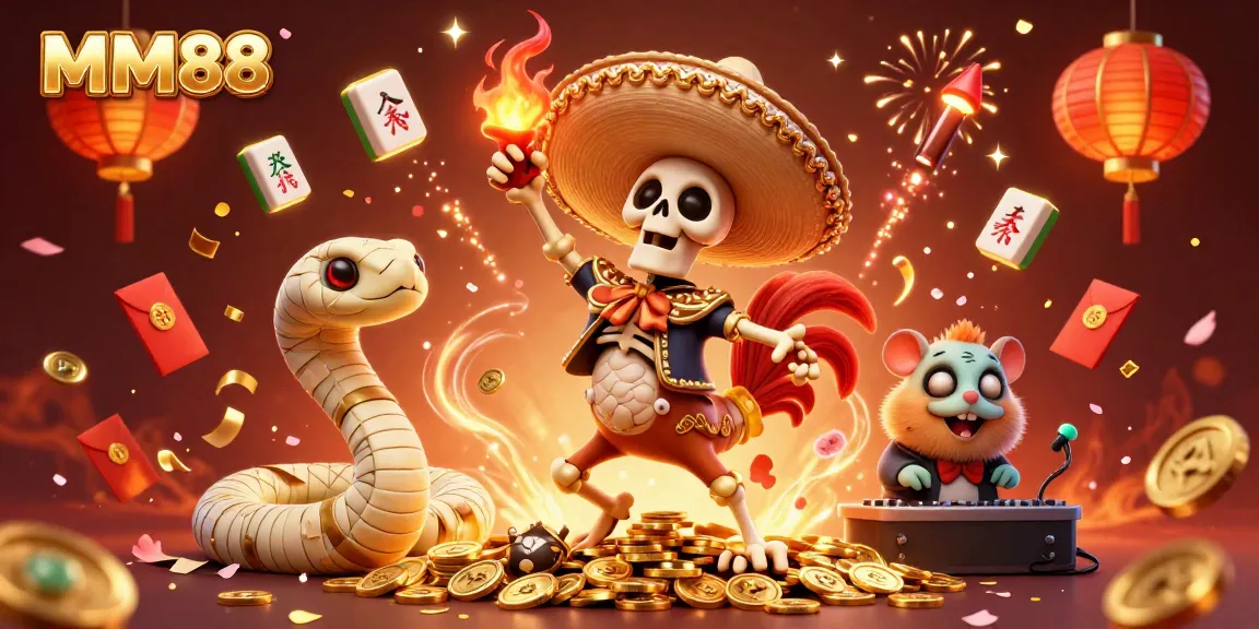 Engage in thrilling MM88 adventures with a vibrant 3D casino celebration featuring dynamic elements.