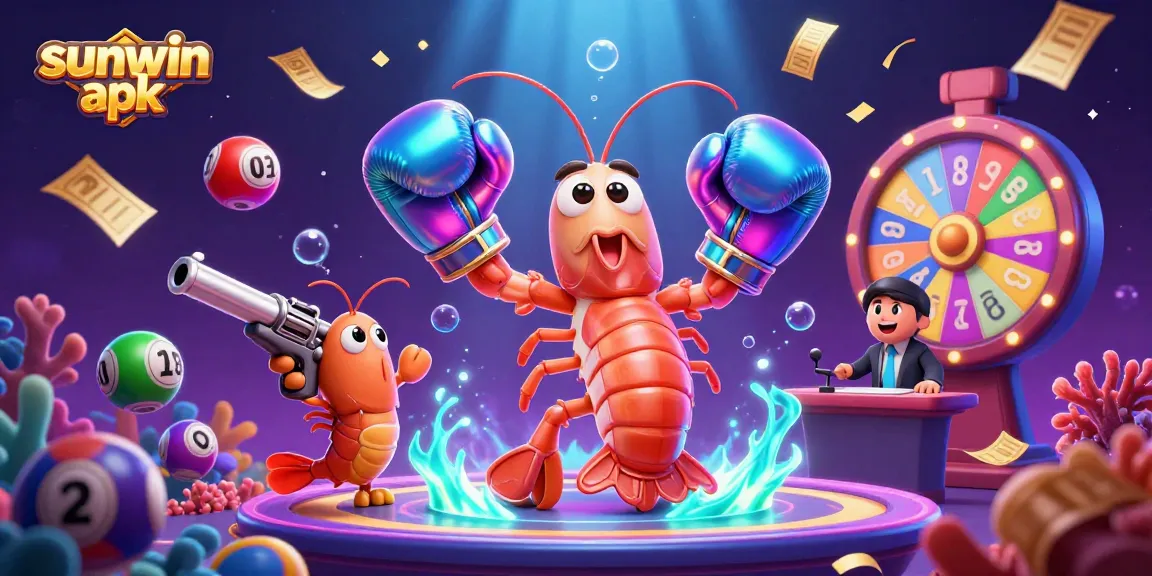 Experience the excitement of sunwin apk as lottery balls bounce in this vibrant casino illustration.