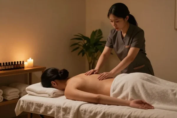 Experience a calming 고양출장마사지 in a serene massage room.